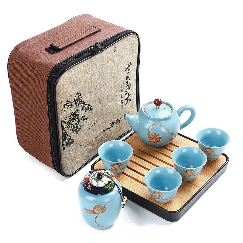 Matte Ceramic Lotus Travel Tea Set