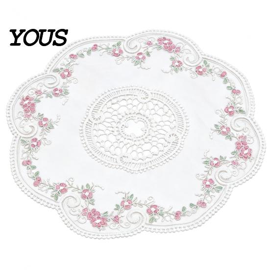 Decorative Lace Mats for Tea Party Round Sheer Doily, Floral Embroidered Placemat, Vintage Style Table Accessories Kitchen Mat Dining Table,