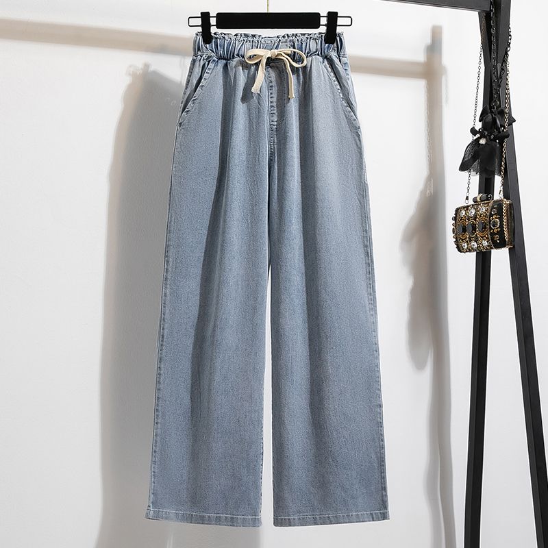 Fashion Spring and Summer Plus Size Women's Clothing Elastic High Waist Slimming Covering Span Denim Tencel Elastic Loose Pants Pants M-5XL