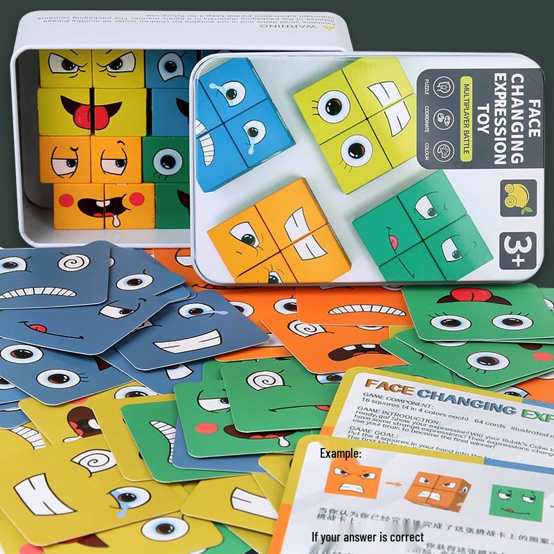 Face-Changing Magic Cube Building Blocks: Educational Wooden Toy for Kids