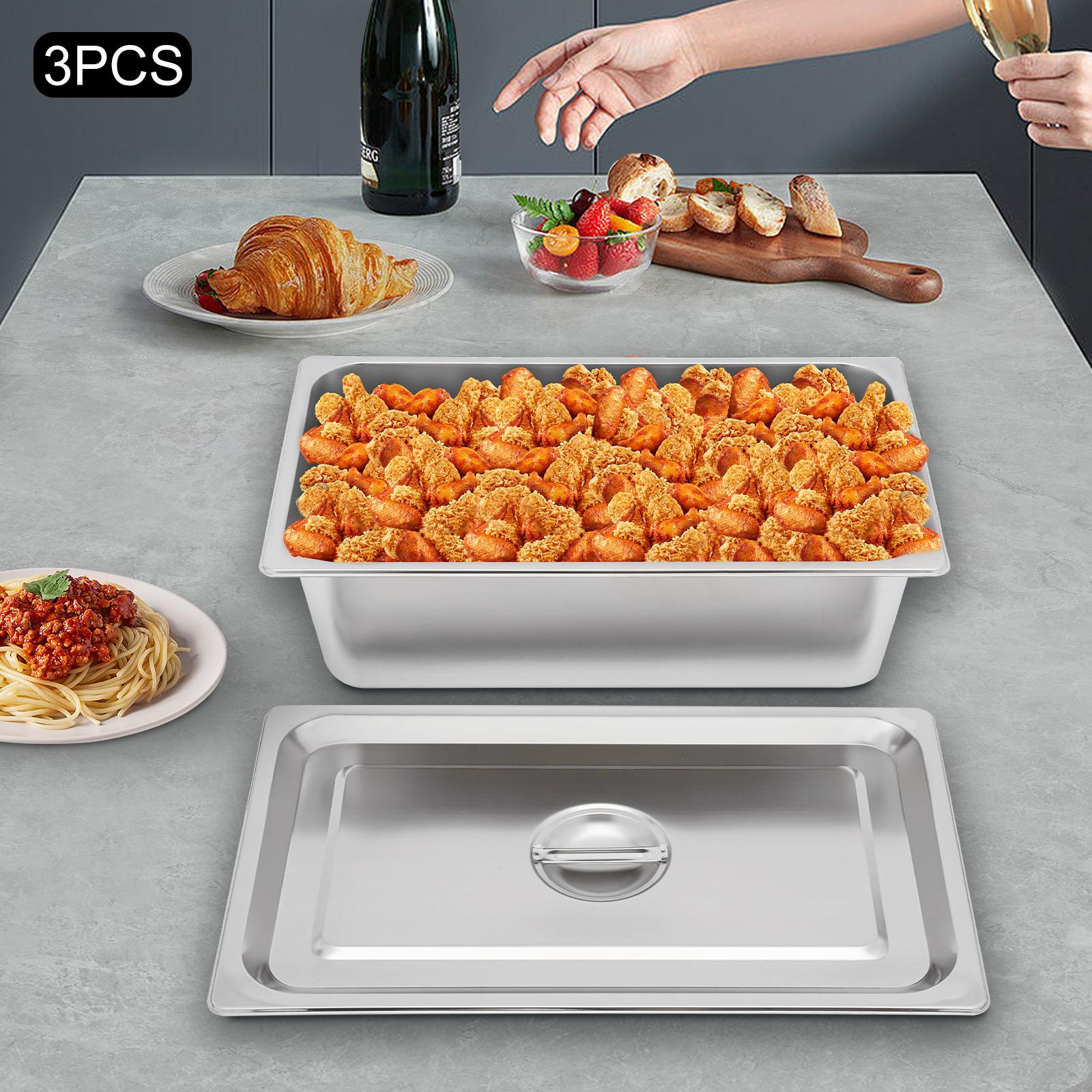 3-Piece Set Stainless Steel Steam Table Pans with Lids - 11L Commercial & Home Use Rectangular Food Pan for Buffet & Catering