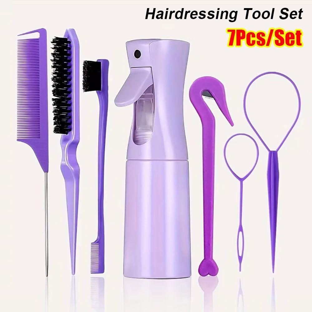 7Pcs/Set Edge Control Hair Brush Set Eyebrow Brush Water Sprayer Styling Set Hairdressing Tool Set