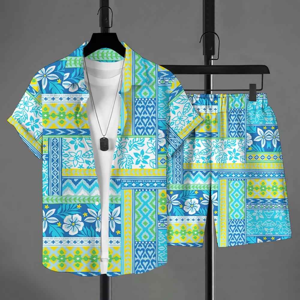 Hawaiian Style Men s Short-sleeved Shirt Summer Short-sleeved Shirt Beach Short Men s Suit Street Casual Y2k Mens Set S