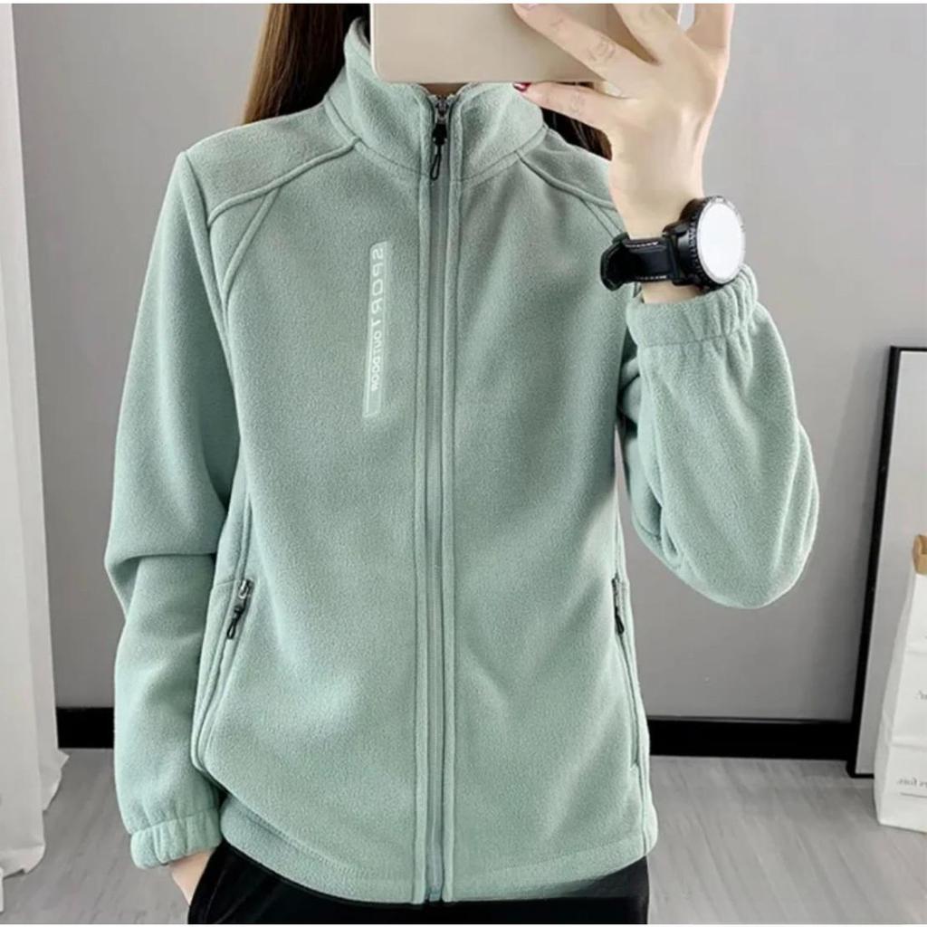 Jarní a podzimní bunda Polar Fleece Dámská Fleece Plus Sametový zesílený stojáček Cardigan Outdoor Sports Teplý svetr