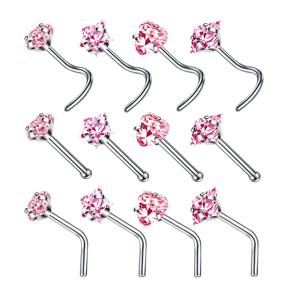 5Pcs Sturdy Alloy Nose Piercing Jewelry Set L Shape Studs and Hoops With CZ Designs Accessory for Stylish Look