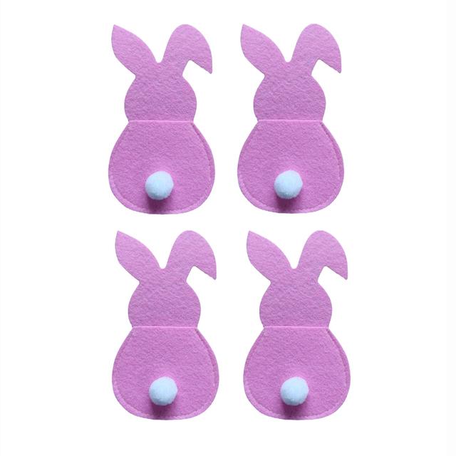 4Pcs Easter Bunny Felt Cutlery Holder Bag Happy Easter Decorations For Home Tableware Accessories Rabbit Cutlery Cover Bag