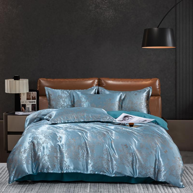 2025 New European Light Luxury Jacquard Four-piece Set, Satin Silk Quilt Cover, Bed Sheet Single Double Four-piece Set