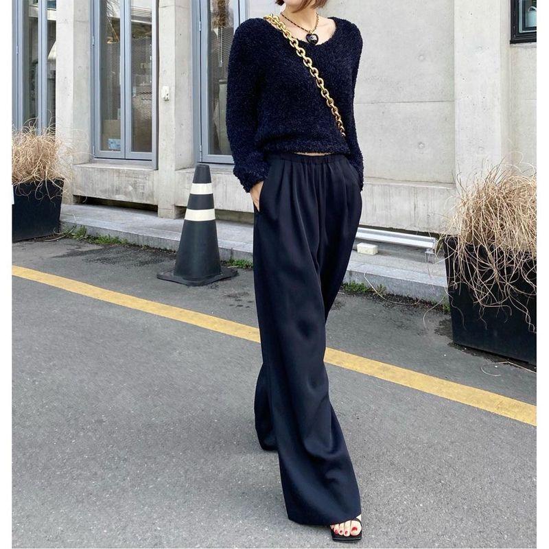 

2025 Summer New Arrival Elastic Waist Thin Wide-Leg Pants Female High Waist Drooping Straight Loose Draggle-Tail Trousers Work Clothing Pants elastic waist summer thin (dark navy blue) L