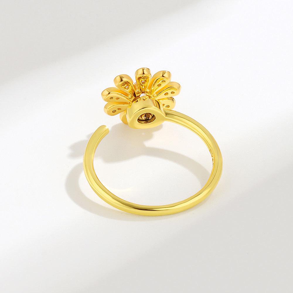 Adjustable Open Rotating Zircon Flower Ring For Women Elegant Temperament Finger Ring