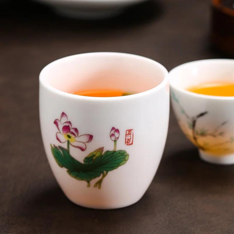 4pcs White Porcelain Teacup 145ml High-capacity Hand-Painted Ceramic Tea Bowl Travel Meditation Cup Chinese Tea Set