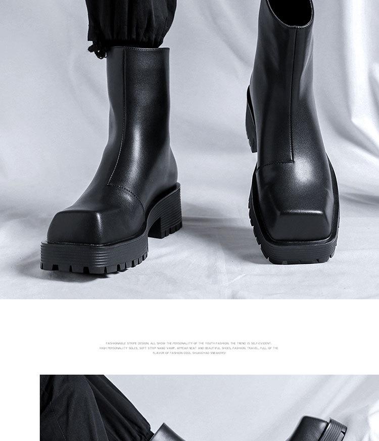 Pánské podzimní kotníkové boty s hranatou špičkou, vysokým svrškem, silnou podrážkou a zadním zipem 8118-R