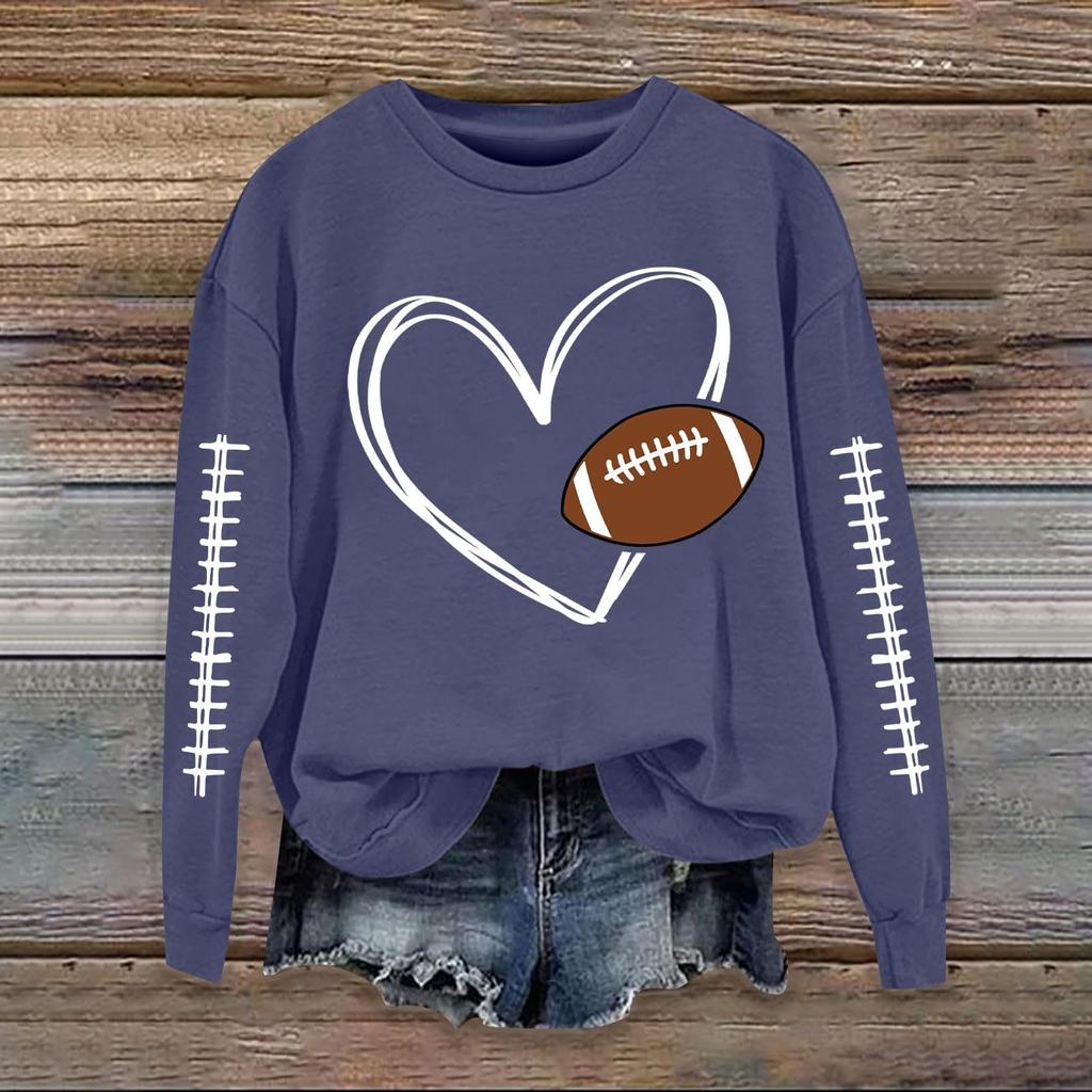 Women's Fashionable Casual Long-sleeved Rugby Printed Round-neck Top