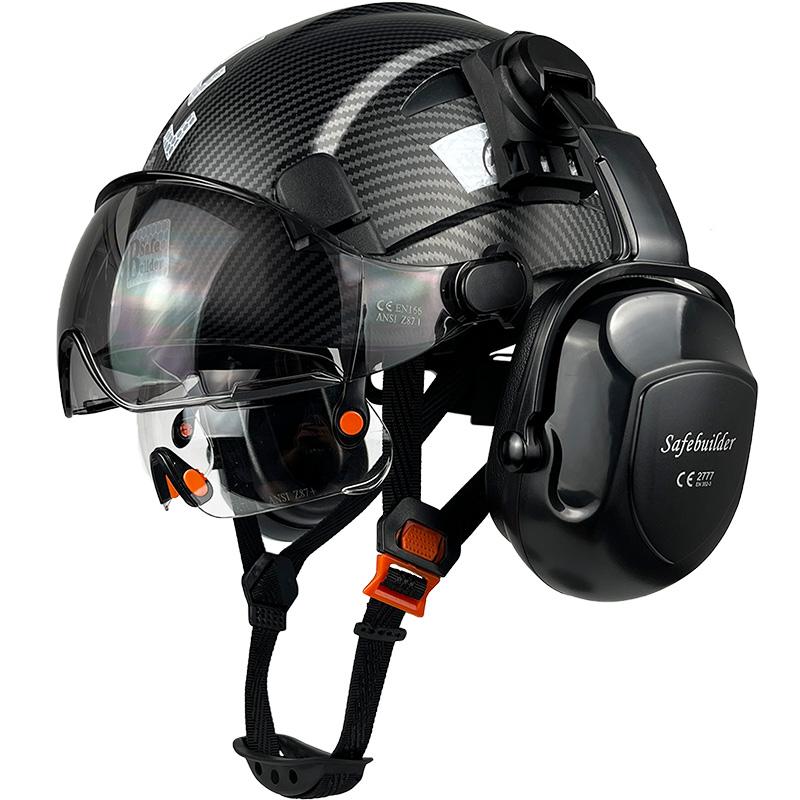 Construction Safety Helmet With Visor Built In Goggle Earmuffs For Engineer Reflective Hard Hat ANSI Industrial Work Protection