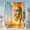 Simulation Window Beach Forest Outdoor Shower Curtain Tropical Seaside Landscape Bohemian Cloth Hanging Curtains Bathroom Decor