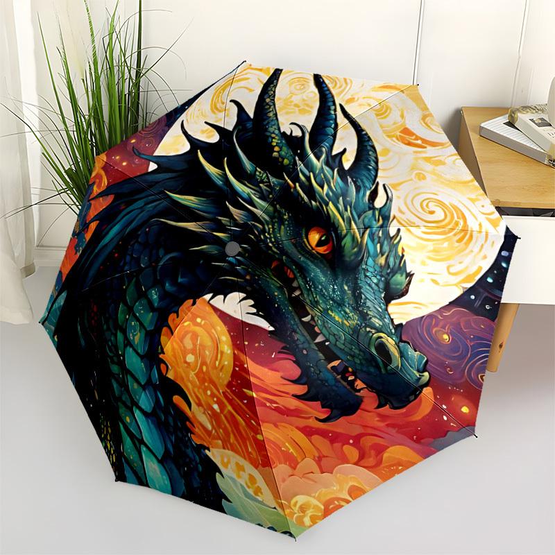 1pc Dragon Fantasy Automatic Folding Umbrella, Sturdy And Durable Automatic Folding Umbrella with 8 Ribs, Convenient for Outdoor Use090