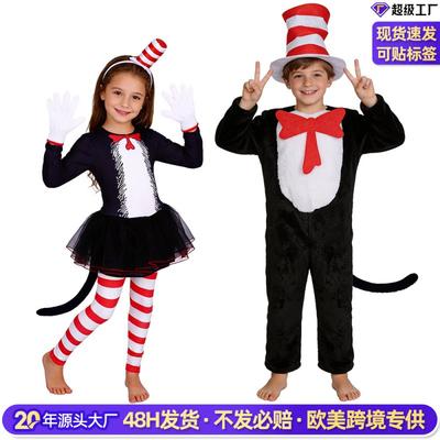 Halloweenový Cosplay Kostým Kočka v Klobouku Dětský Kostým pro Divadelní Představení