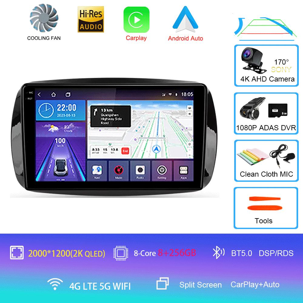 Car Radio Android 14 Carplay For Mercedes Benz Smart 453 Fortwo 2014 2015 2016 -2020 Multimedia Player Navigation GPS Stereo DSP