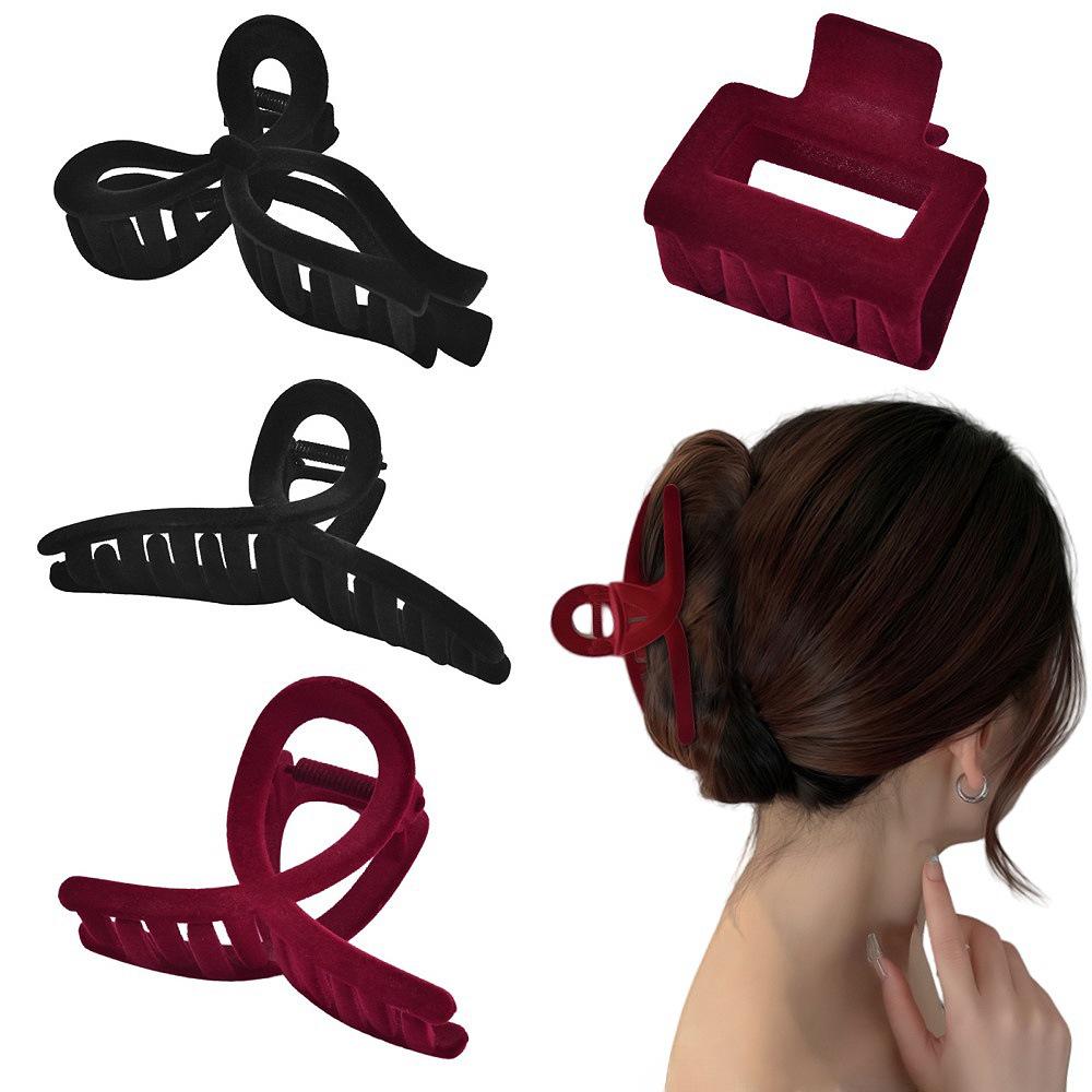 Trendy Flocked Bow Square Claw Clip for Women - Cross Bun & Ponytail Hairstyling