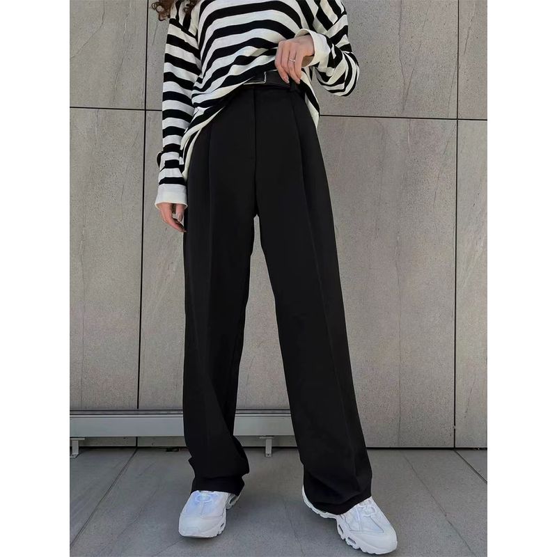 Western Style New Casual Temperament Loose Straight Trousers Suit Pants Solid Color Casual Pants
