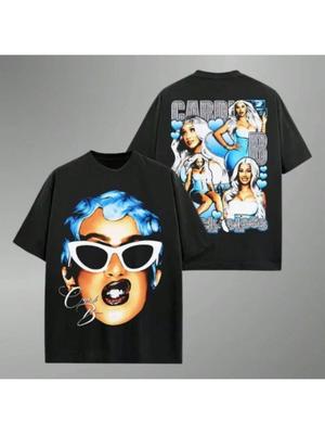 2025 Summer New CARDIB BIG FACEY2K Top T-Shirt Flat Print Large Size Crew Neck Short Sleeve Casual Men's And Women's T-Shirt
