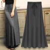 Women Maxi Skirt Adjustable Drawstring High Waist Side Slit Large Hem Long Skirt Solid Color A-Line Skirt