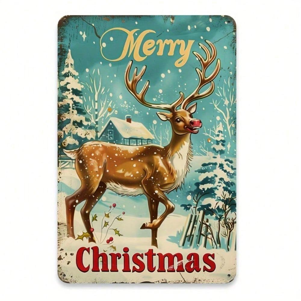 Retro Merry Christmas Tin Sign 12x8 Inch Rustic Holiday Wall Art Home Decor