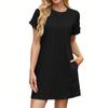 Women's Fashion Solid Color Round Neck Loose Short Sleeve Casual Dresses