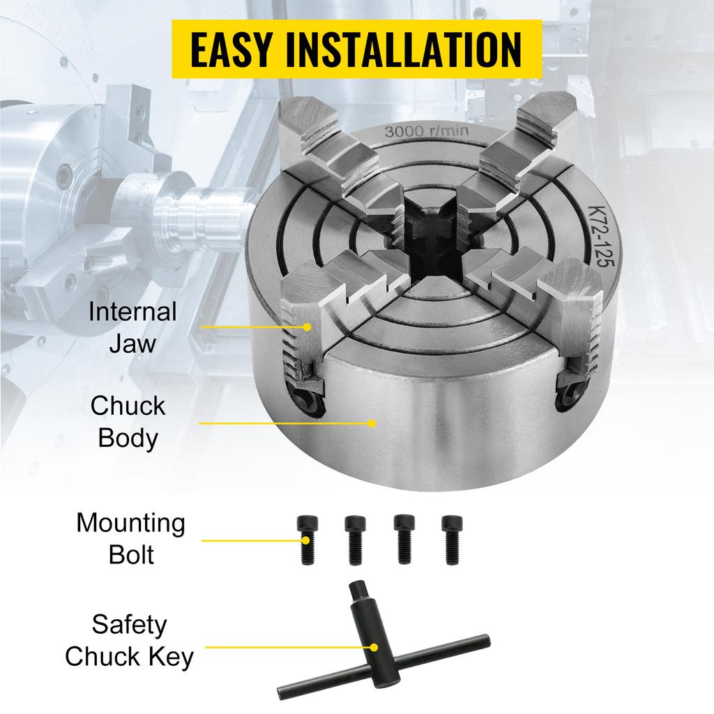 SucceBuy K72-125 Lathe Chuck 5 Inch 4-Jaw Independent Reversible Jaw Metal Lathe Chuck Turning Machine Accessories Lathes Use Tire Chucks 1