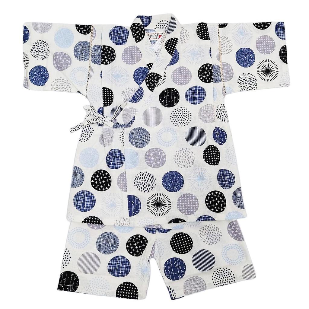 Jinbei Top and Made with Japanese Nordic Polka Dot 120cm Boys' Set, Bottoms, 100% Cotton, Fabric, Ivory,