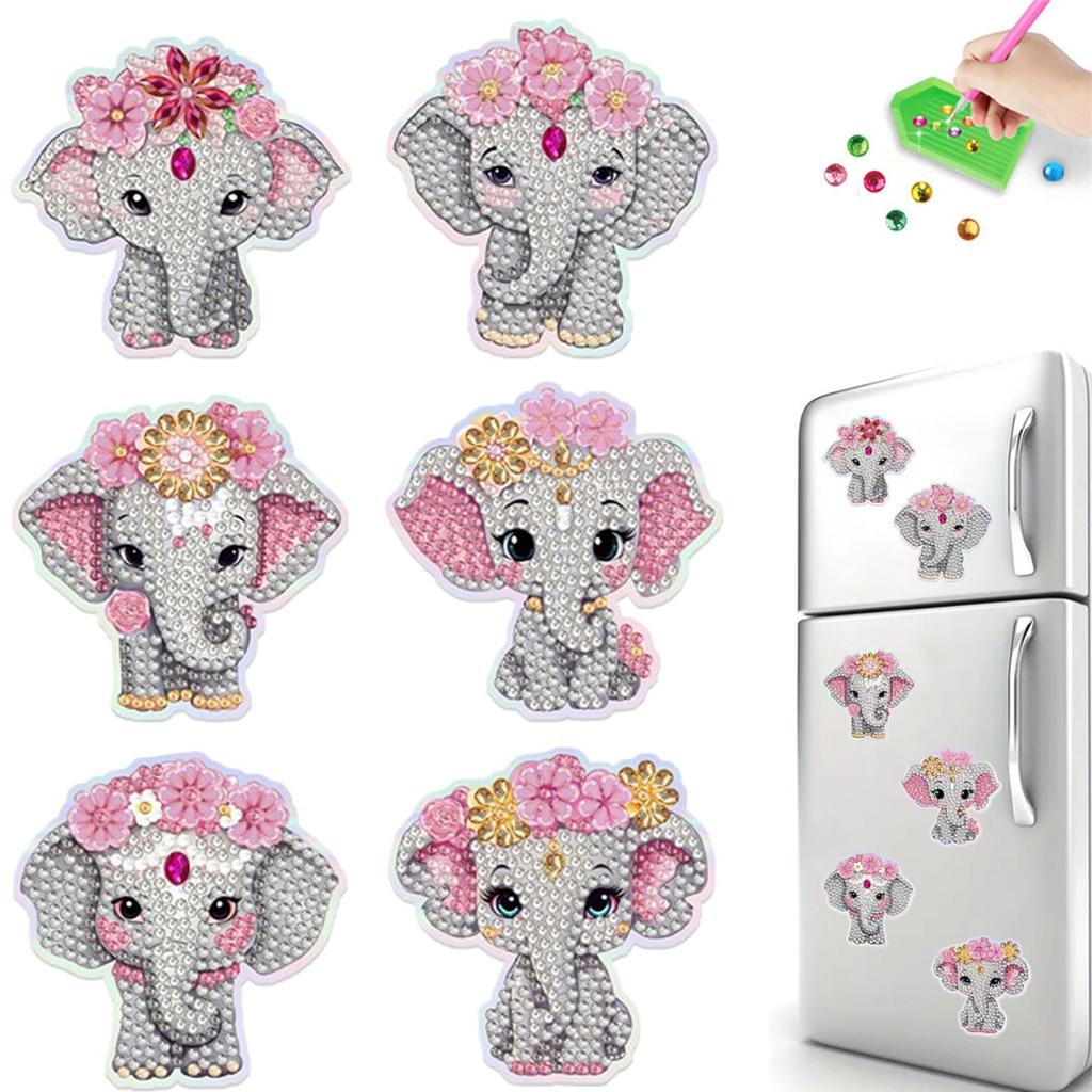 6Pcs Animal DIY Acrylic Diamond Painting Fridge Magnets DIY Diamond Painting Magnets Kit Crystal Sparkling Diamond Magnets Set