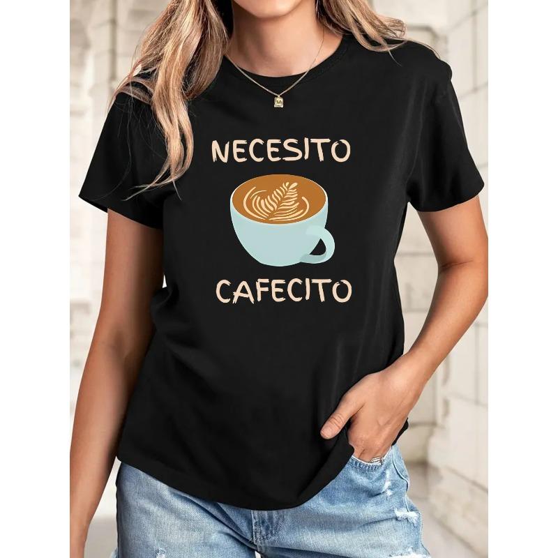 

A Round-neck Printed Stretch T-shirt Featuring a Hot Coffee Cup Design, Available in Sizes S-XXL S чёрный