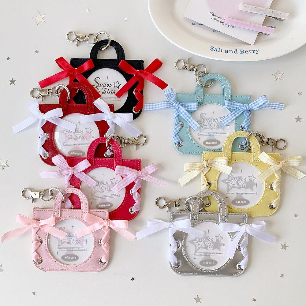 Korean Ballet Style Ribbon Hollow Badge Holder Transparent Round Pin Display Case for Ita Bag Cute Keychain Charm for Students