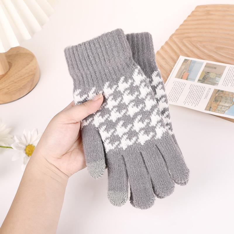 

Велоперчатки в корейском стиле «гусиная лапка» на подкладке из вельвета с сенсорным экраном: Раздельные пальцы, Защита от холода для осени и зимы One Size