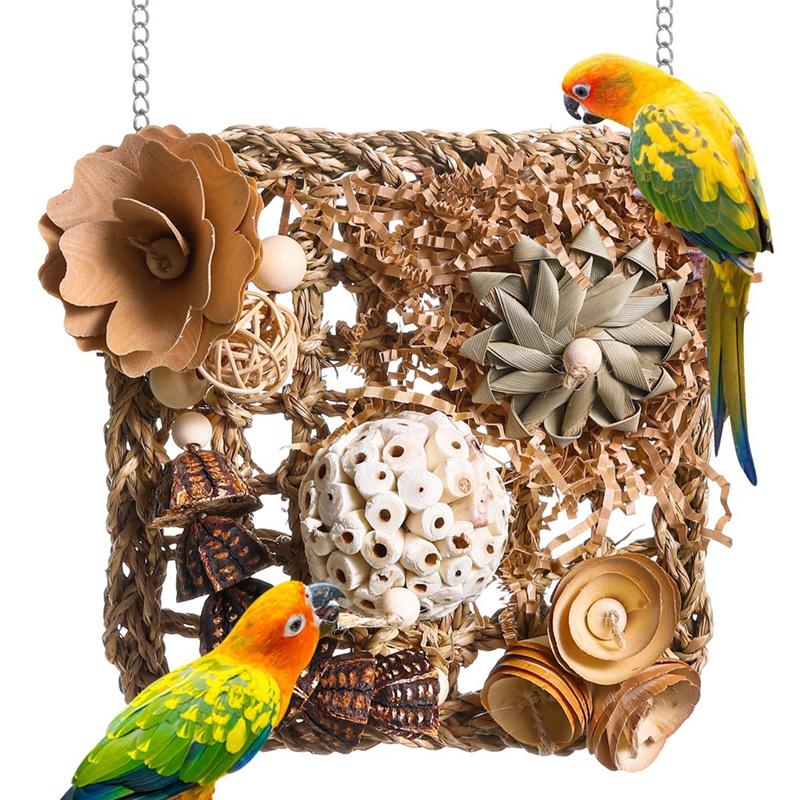 Bird Toys, Parakeet Toys Bird Foraging Toys Grass Mat Climbing Wall For Parakeet,Parrot,Cockatiel,Conure,Lovebird Photo Color