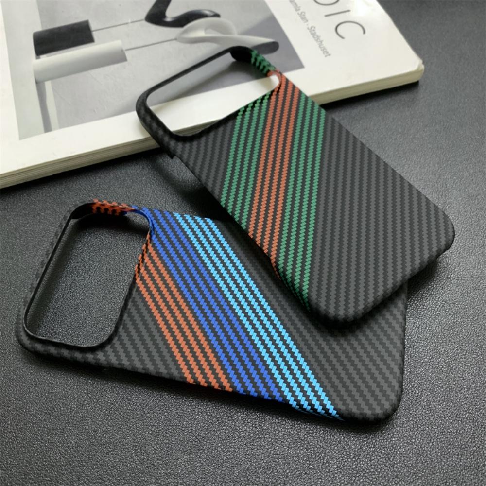 Neue Schlanke Carbonfaser-Textur PC Rahmenlose Handyhülle Für iPhone 17 16 15 14 13 Pro Max Wärmeableitung Dreifarbige Streifen Abdeckung