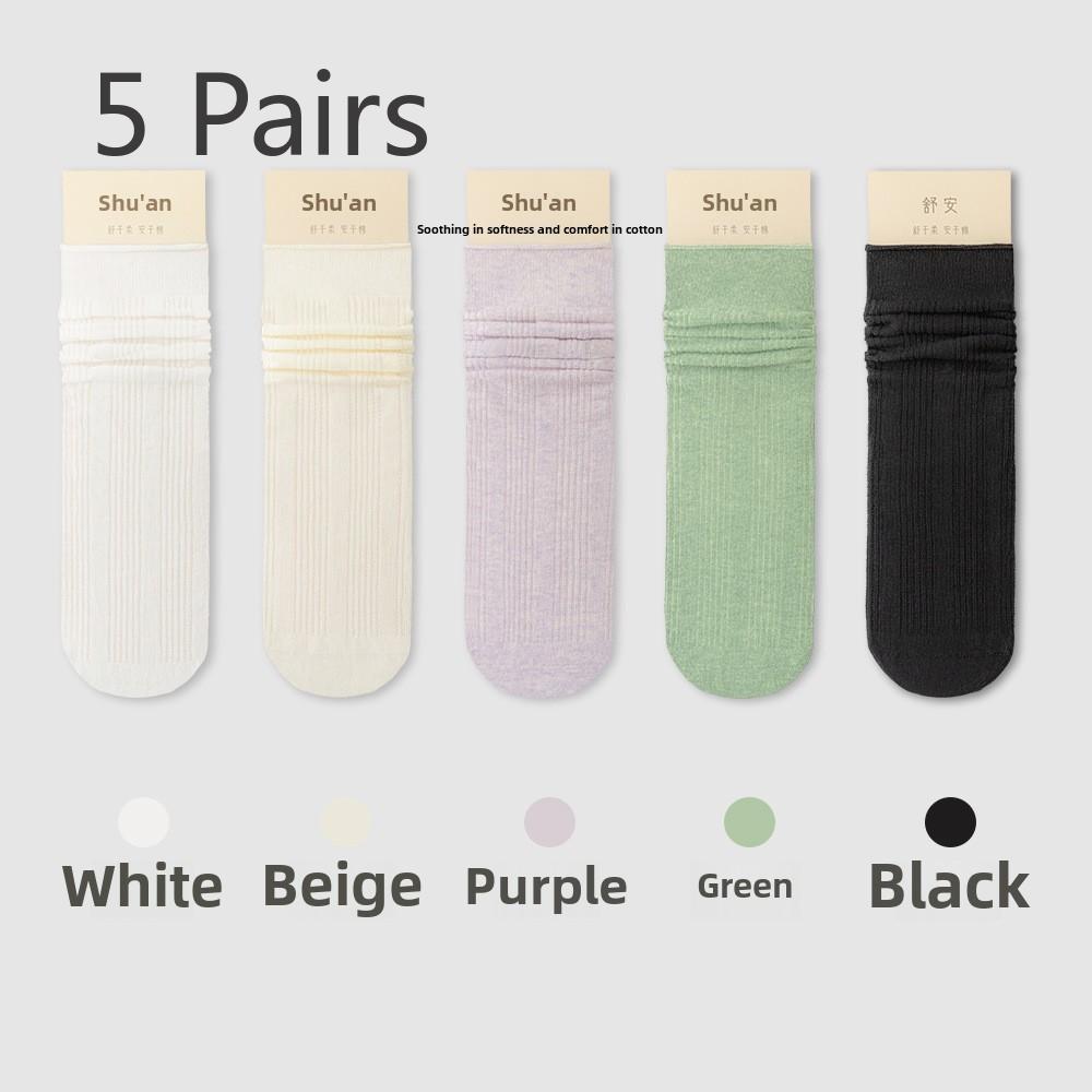 5 Pairs of Women's Spring and Summer Thin Mid-calf Solid Colour Anti-odour and Sweat-absorbent Long Socks Stacked Socks