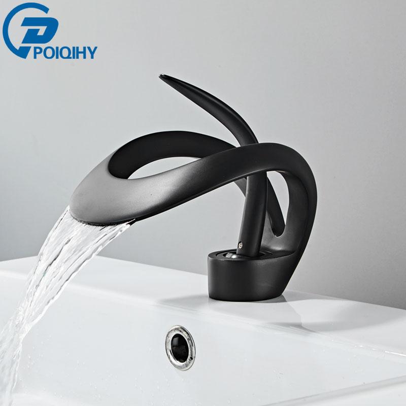 

Креативный матовый золотой смеситель для раковины в ванной комнате, черный каскадный смеситель для раковины-чаши, латунный смеситель для раковины, горячий-холодный смеситель для раковины матовый черный
