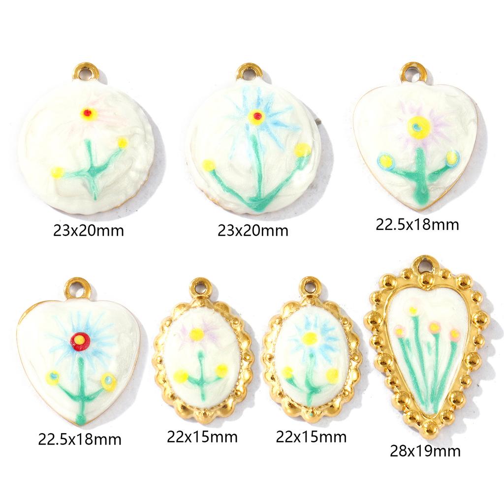 2 PCs 304 Stainless Steel Charms 18K Gold Plated Multicolor Enamel Sunflower Pearlized Pendants For DIY Necklace Jewelry Making