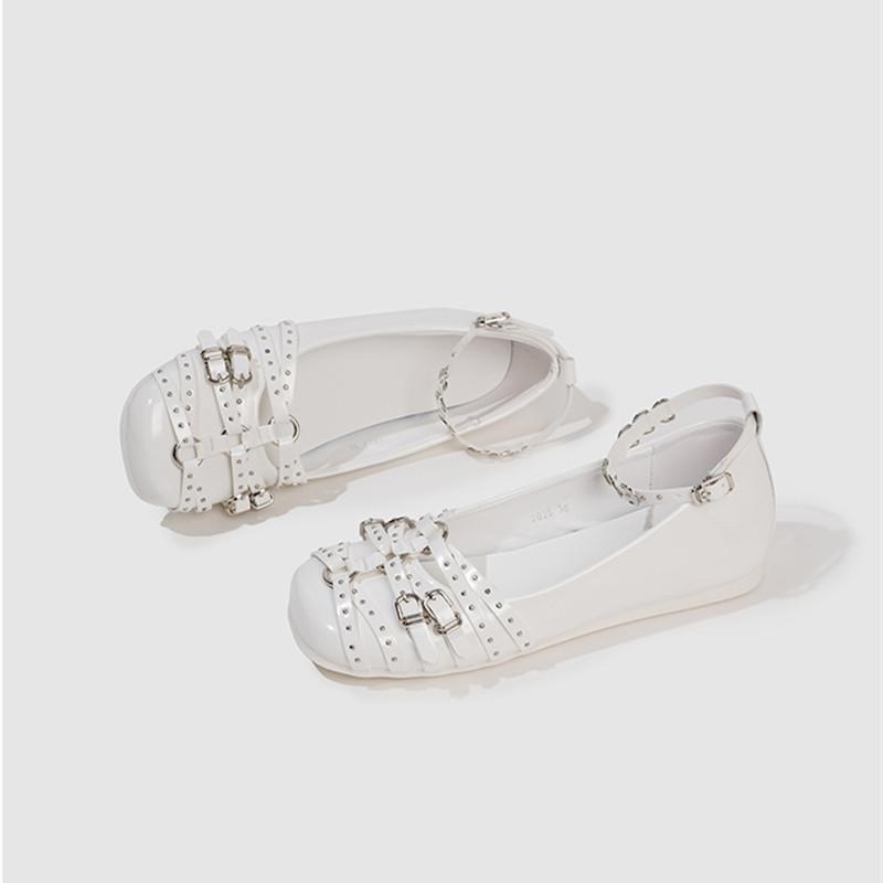 Fashion 2025 New Designer Fashion Patent Leather Rive Belt Buckle Women Ballet Flats Comfortable Soft Soles Mary Janes Girls Dance Shoes