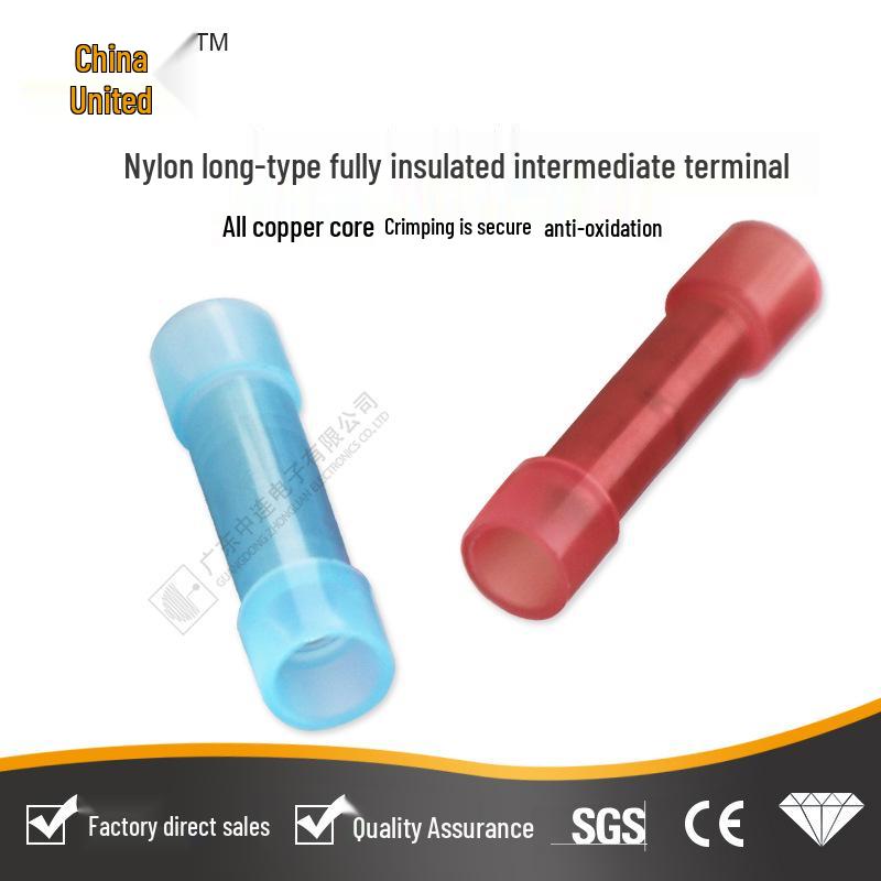 Middle Connect Nylon Long Terminal, 1.25/2/5.5 Fully Insulated Double Wire Quick Crimp Connector