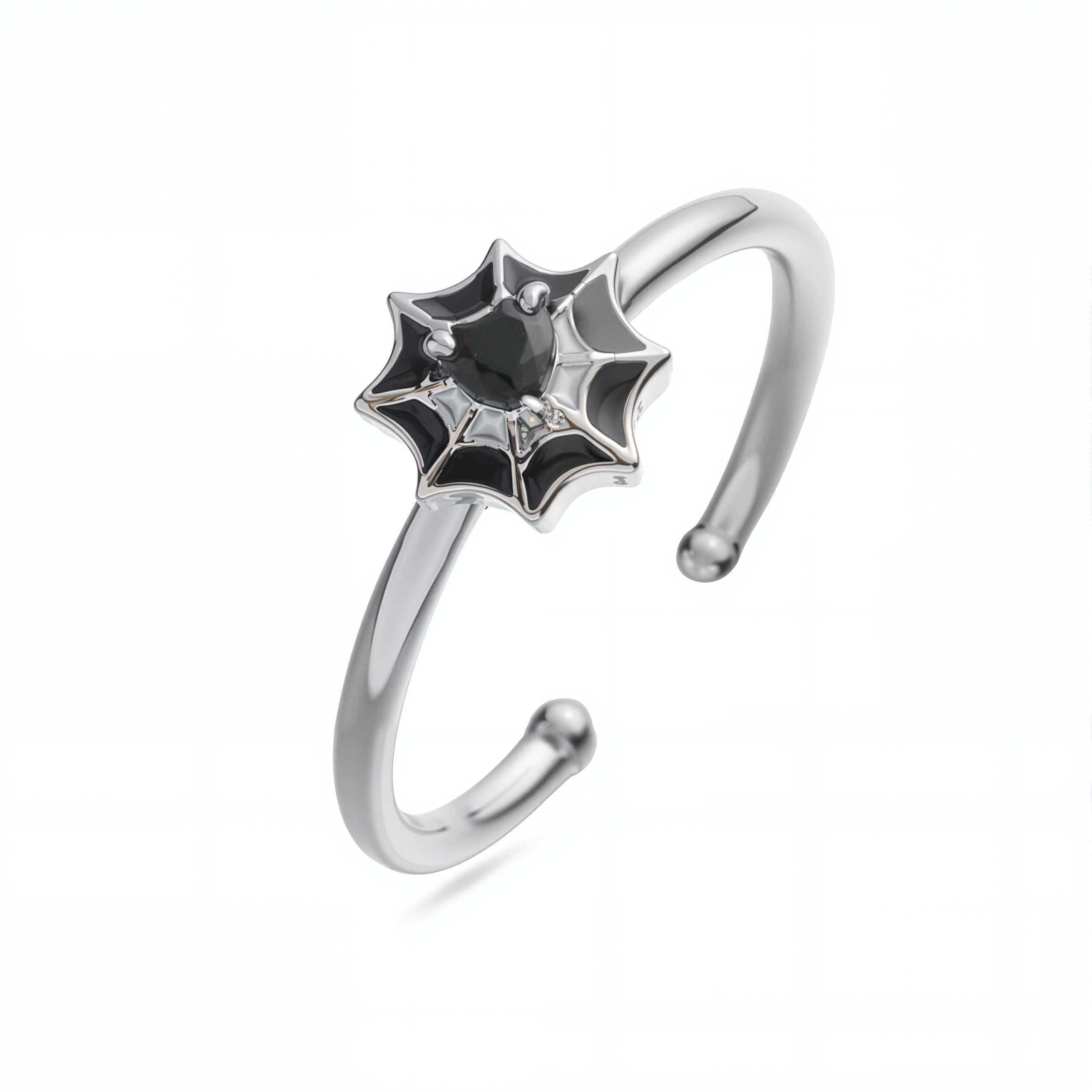 

HECHENG, Enamel Drop Glazed Spider Web Texture Ring Neutral Hip Hop Opening Adjustable Copper Metal Zircon 1 piece resizable
