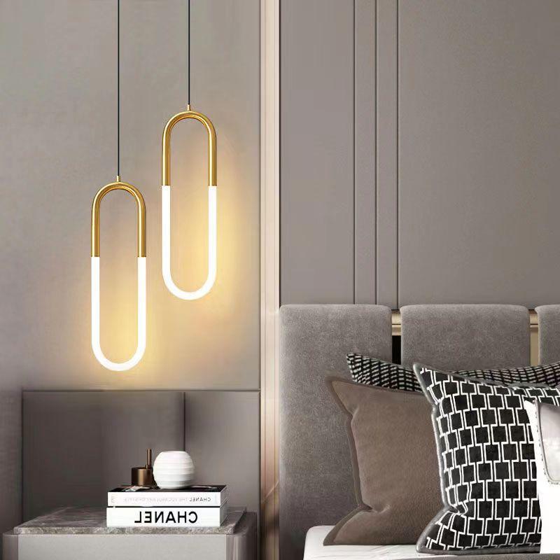 Brass U-shaped Tube LED Pendant Lights Bedroom Bedside Long-line Hanging Lamp Kitchen Island Dining Table Home Decor Luminaires
