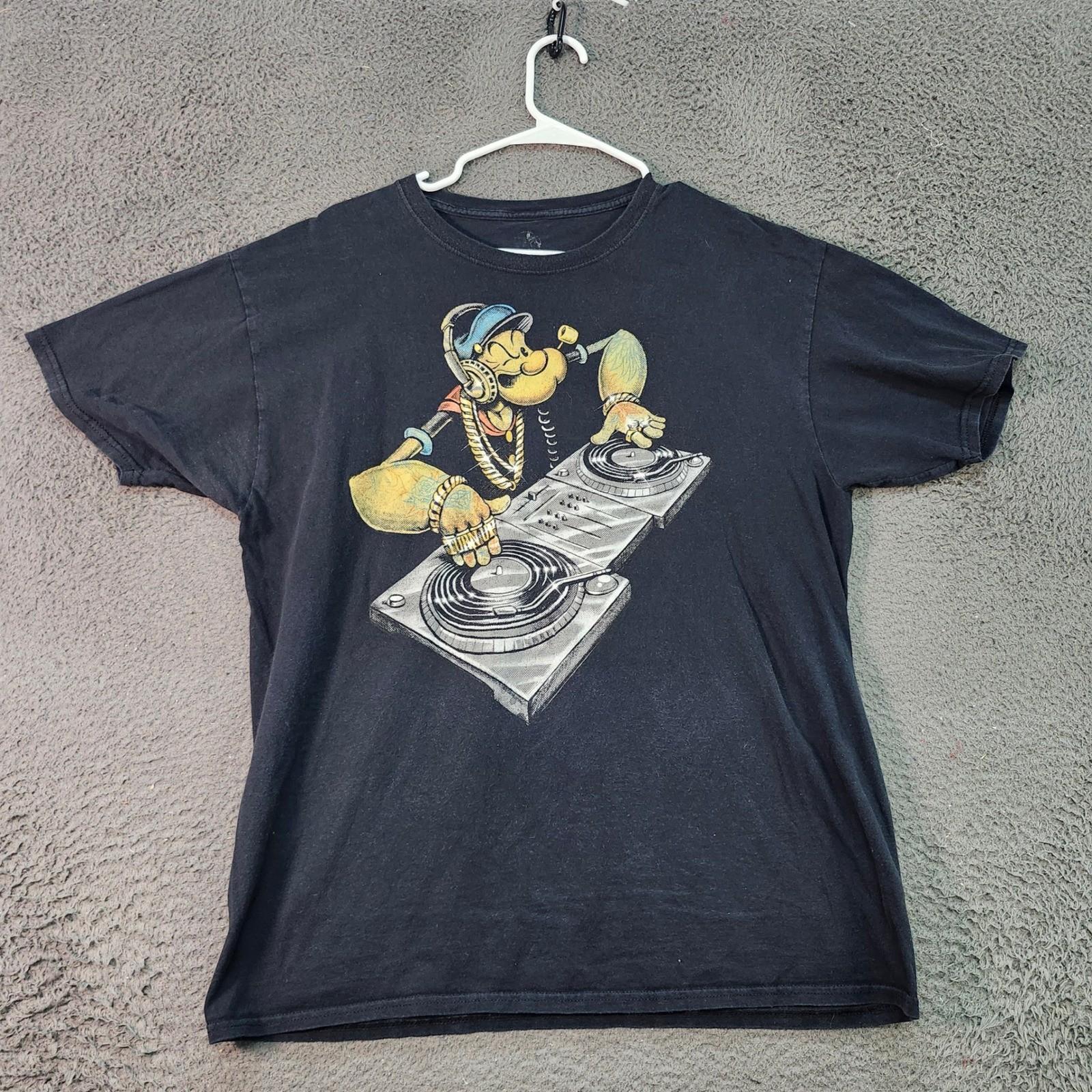 Popeye Black Graphic Medium T Shirt DJ Character Cartoon Print Short Sleeve Tee Unisex T-Shirt XXXL