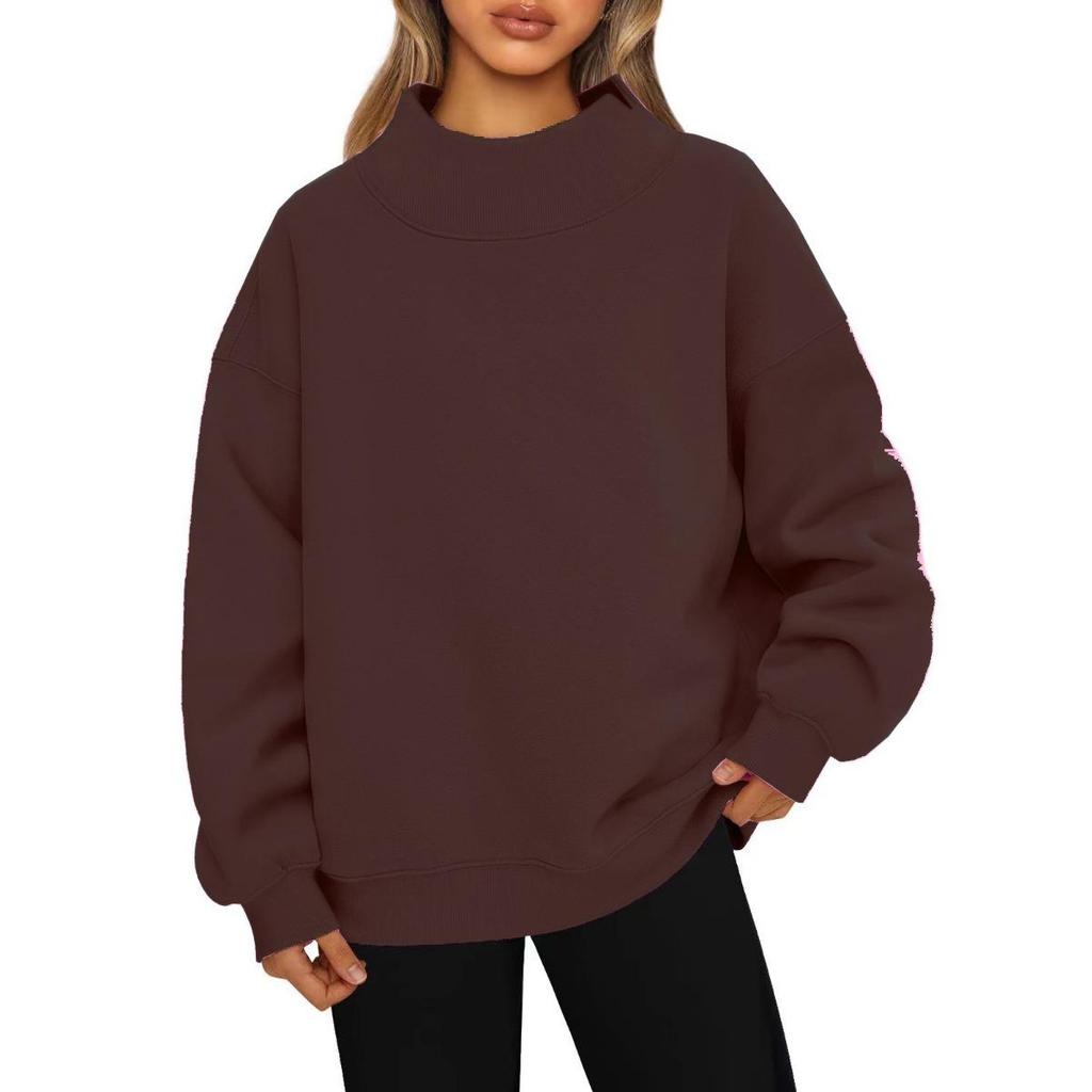 Women's High Neck Pullover Casual Sweatshirt Long Sleeve Fleece Top For European American Sports