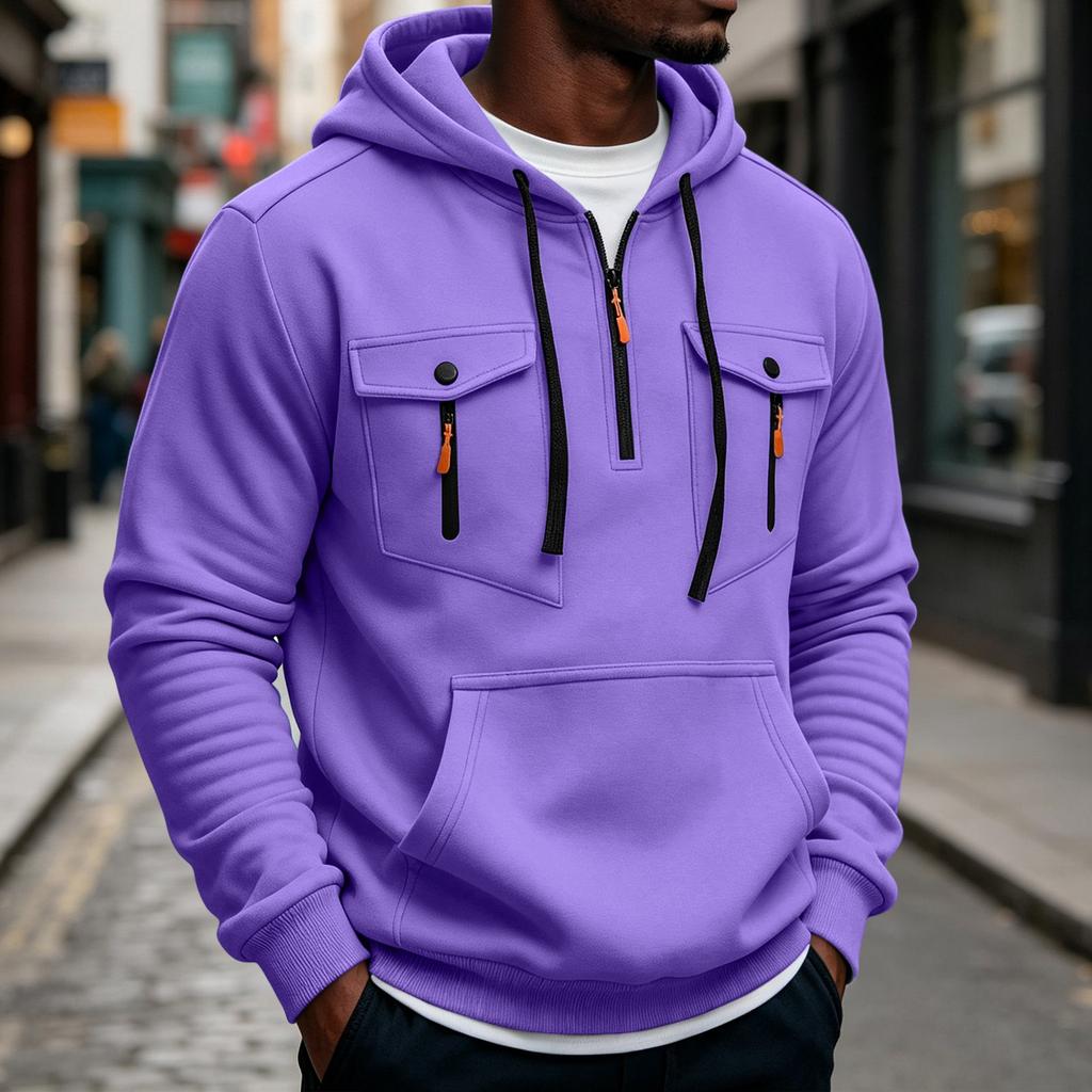 Men's Multi-Pocket Hoodie - Utility Hooded Sweatshirt