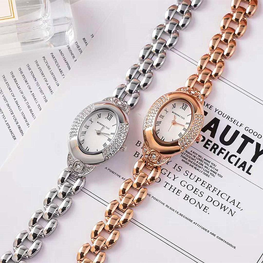 Fashion Diamond Women'S Watch Oval Bracelet Metal Band Quartz Waterproof Watch Women