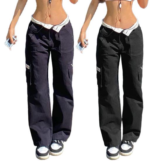 Women Cargo Pants Straight Low Waist Baggy Pants Wide Leg Multi Pockets Work Trousers Comfy Streetwear Female Trousers