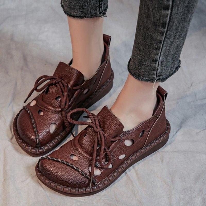 Casual retro beef tendon soft-soled non-slip sandals women's summer new flat-soled 2 casual hole shoes