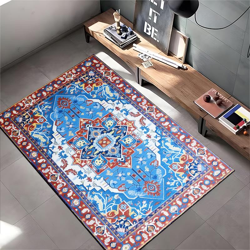 Vintage Style Blue and Red Persian-Inspired Decorative Area Carpet Suitable for use as an anti-slip for living room bedroom sofas