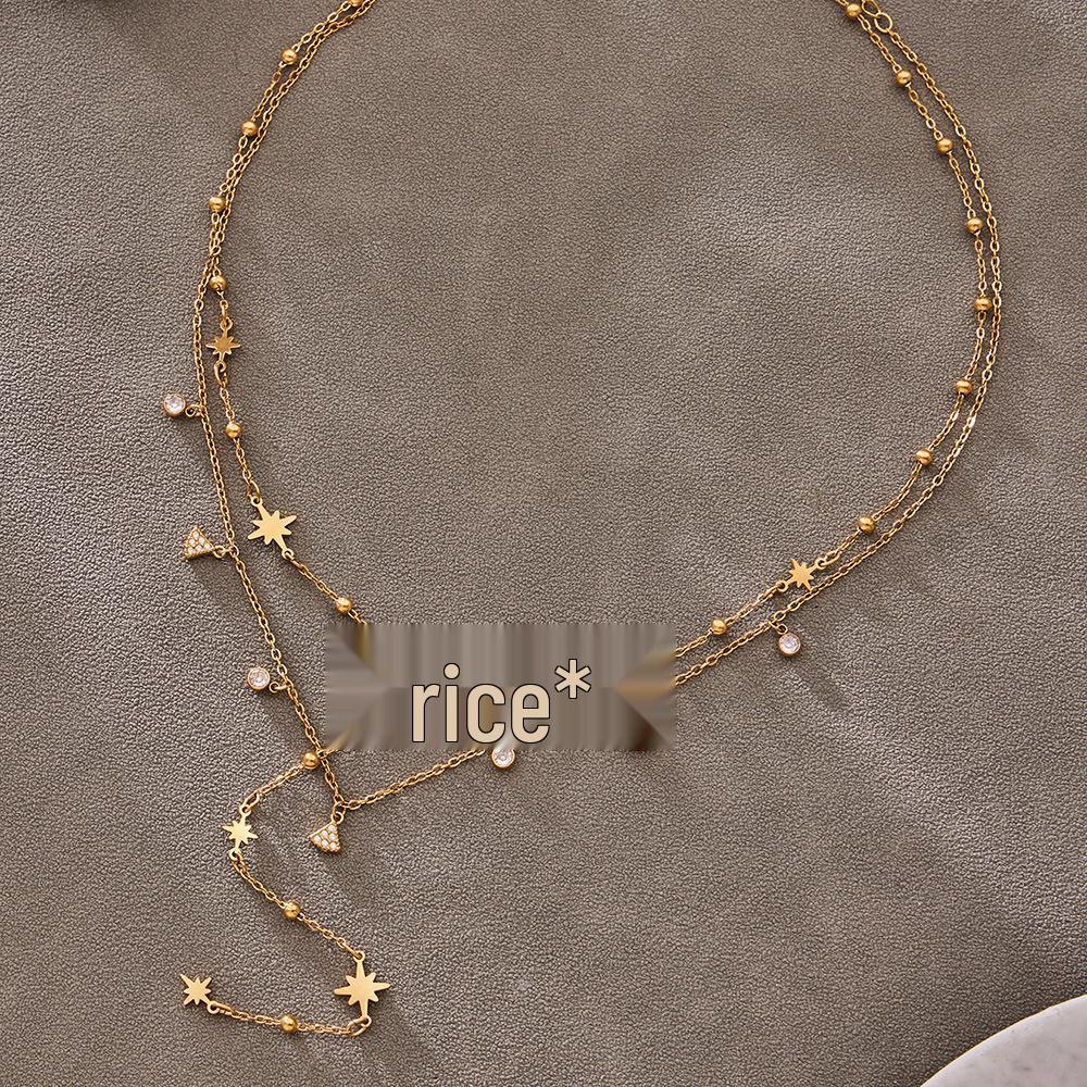 New Zirconia Hexagram Y-Layer Necklace & Bracelet Set - Stainless Steel Luxury European & American Fashion Jewelry